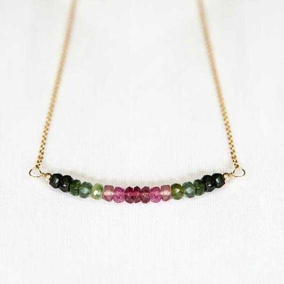 Watermelon Tourmaline Necklace, 40th Birthday Gift For Sister, Ombre Necklace, Pink Green Tourmaline Jewelry, Sister Birthday Present Idea