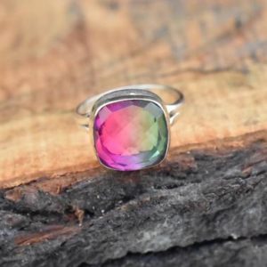 Watermelon Tourmaline Ring, Cushion Shape, Gemstone Ring, Sterling Silver Ring, handmade Ring, watermelon quartz Ring, Gift ring | Natural genuine Watermelon Tourmaline jewelry. Buy crystal jewelry, handmade handcrafted artisan jewelry for women.  Unique handmade gift ideas. #jewelry #beadedjewelry #beadedjewelry #gift #shopping #handmadejewelry #fashion #style #product #jewelry #affiliate #ad