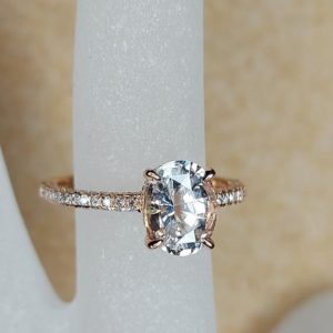 White Sapphire Engagement Ring oval cut, Blake Lively ring Natural Certified 14k rose gold diamond ring, 2 Ct White sapphire ring. | Natural genuine Array rings, simple unique alternative gemstone engagement rings. #rings #jewelry #bridal #wedding #jewelryaccessories #engagementrings #weddingideas #affiliate #ad