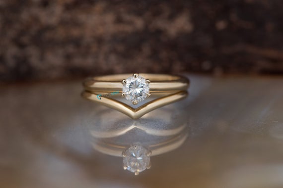 White Sapphire Wedding Ring Set-dainty Wedding Set-yellow Gold Stacking Bridal Set -round Cut Bridal Set-moissanite Engagement Ring Set