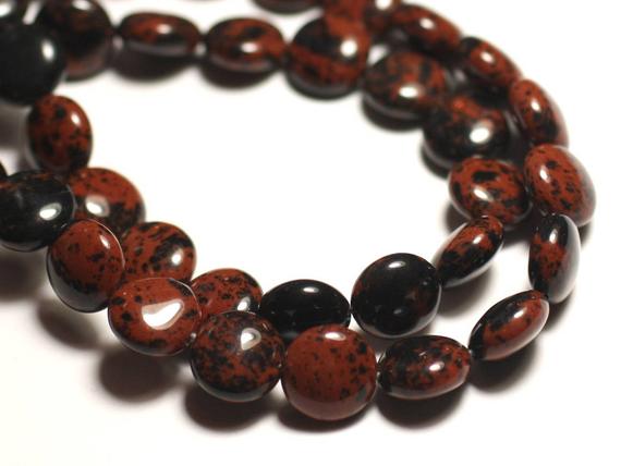 Fil 39cm 39pc Env - Perles De Pierre - Obsidienne Marron Acajou Mahogany Palets 10mm