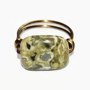 Wirewrapped Ryolite Ring – Rainforest Jasper Ring – Statement Ring – Cocktail Ring | Natural genuine Rainforest Jasper rings, simple unique handcrafted gemstone rings. #rings #jewelry #shopping #gift #handmade #fashion #style #affiliate #ad