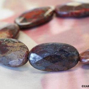 XL/ Tiger Iron Jasper 20x35mm Faceted Flat Oval beads 16" strand Natural jasper beads for jewelry making | Natural genuine other-shape Gemstone beads for beading and jewelry making.  #jewelry #beads #beadedjewelry #diyjewelry #jewelrymaking #beadstore #beading #affiliate #ad