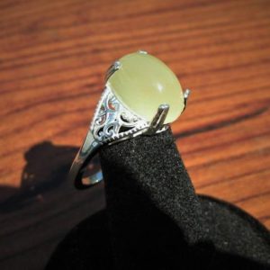 Shop Aragonite Jewelry! Yellow Aragonite (14x10mm, 6.5ct) Stone Cabochon Sterling Silver Ring Size 10, No. 1833. | Natural genuine Aragonite jewelry. Buy crystal jewelry, handmade handcrafted artisan jewelry for women.  Unique handmade gift ideas. #jewelry #beadedjewelry #beadedjewelry #gift #shopping #handmadejewelry #fashion #style #product #jewelry #affiliate #ad