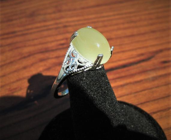 Yellow Aragonite (14x10mm, 6.5ct) Stone Cabochon Sterling Silver Ring Size 10, No. 1833.