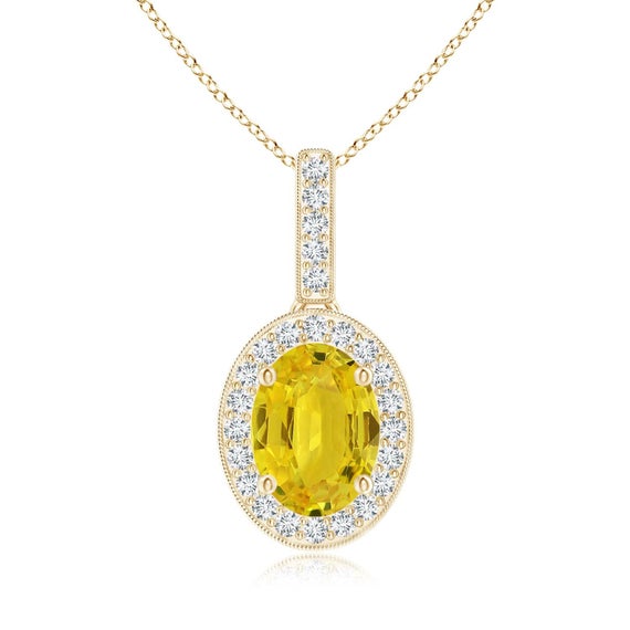 Yellow Sapphire Necklace- 14k Gold Sapphire Necklace- Oval Sapphire Necklace- Anniversary Gift For Her