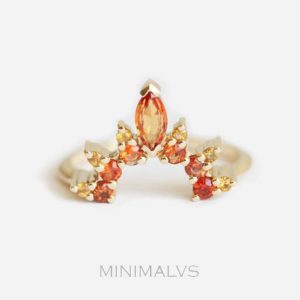 Fire Flame Unique Sapphire Wedding band, Orange and Yellow Sapphire Ring Perfect Stacking band | Natural genuine Gemstone rings, simple unique alternative gemstone engagement rings. #rings #jewelry #bridal #wedding #jewelryaccessories #engagementrings #weddingideas #affiliate #ad