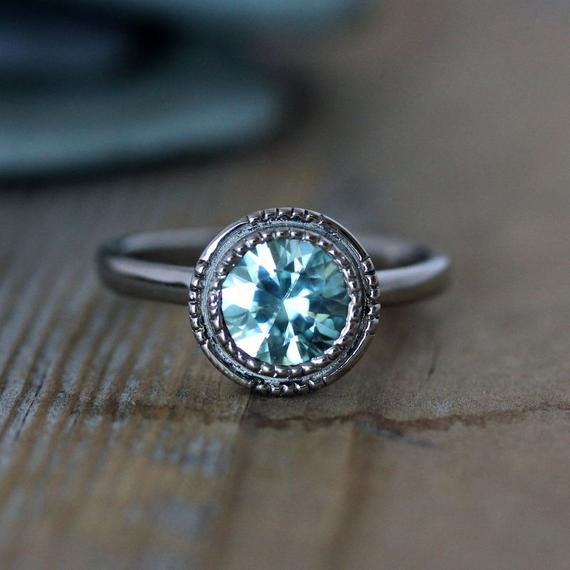 Light Blue Aqua Zircon Ring // Art Deco Inspired Gemstone Engagement Ring