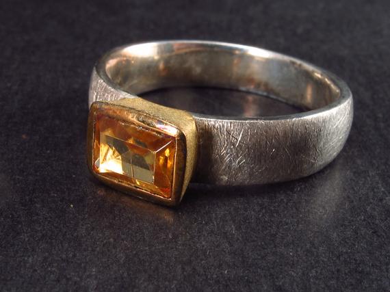 Modern Style Design!! Gem Faceted Yellow-golden Zircon Ring In Matte 925 Silver From Cambodia - Size 8