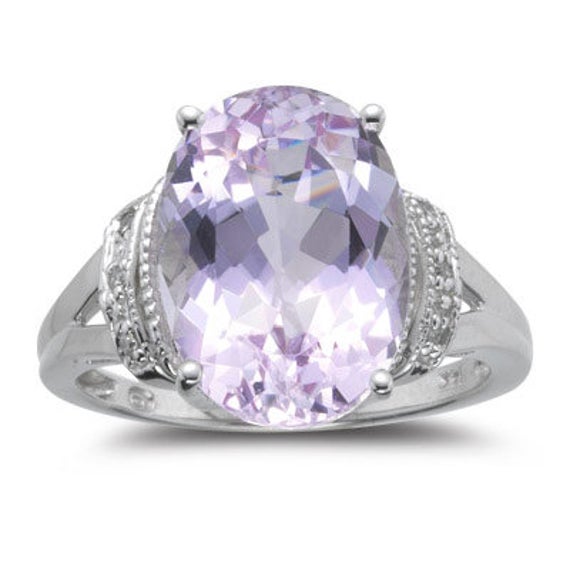 0.03 Cts Diamond & 7.00 Cts Kunzite Ring In 14k White Gold