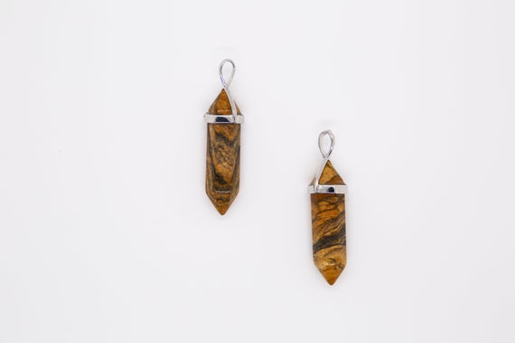 1 X Crystal Point Pendant - Picture Jasper With Silver Plated Bail