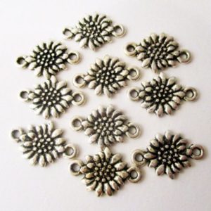 Shop Jewelry Connectors! Sunflower Connector Charms Antique Silver, Pack of 10 Charms, 17x11mm Connectors, Jewelry Making Supplies  G1531 | Shop jewelry making and beading supplies, tools & findings for DIY jewelry making and crafts. #jewelrymaking #diyjewelry #jewelrycrafts #jewelrysupplies #beading #affiliate #ad