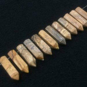 Shop Picture Jasper Bead Shapes! 12pcs Picture Stone Hexagon Beads Hexagonal Picture Jasper Point Pendant Loose Beads supplies Semi Precious Gemstone Bullet Charm | Natural genuine other-shape Picture Jasper beads for beading and jewelry making.  #jewelry #beads #beadedjewelry #diyjewelry #jewelrymaking #beadstore #beading #affiliate #ad