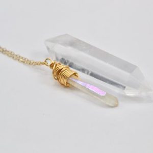 Shop Angel Aura Quartz Necklaces! 14K Gold Filled Angel Aura Quartz Necklace | Raw Wire Wrapped Aura Quartz Necklace | Dainty Minimalist Necklace | Raw Quartz Point  | GF | Natural genuine Angel Aura Quartz necklaces. Buy crystal jewelry, handmade handcrafted artisan jewelry for women.  Unique handmade gift ideas. #jewelry #beadednecklaces #beadedjewelry #gift #shopping #handmadejewelry #fashion #style #product #necklaces #affiliate #ad