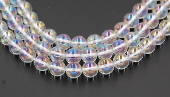 Aaa Angel Aura Quartz  Beads / Rainbow Quartz 6,8,10 Mm Gemstone Beads Angel Rainbow Aura Quartz Beads