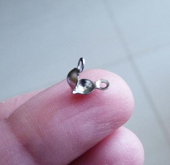 20 Stainless Steel Calottes End Crimp Beads, Clamshell Tips With Closed Loops, 8x4mm Dark Silver Thread Ends B393