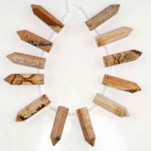 Shop Picture Jasper Beads! 31x8mm Picture Jasper Gemstone Point Healing Chakra Hexagonal Point Focal Bead Full Strand 12 Beads (90183778A-368) | Natural genuine beads Picture Jasper beads for beading and jewelry making.  #jewelry #beads #beadedjewelry #diyjewelry #jewelrymaking #beadstore #beading #affiliate #ad