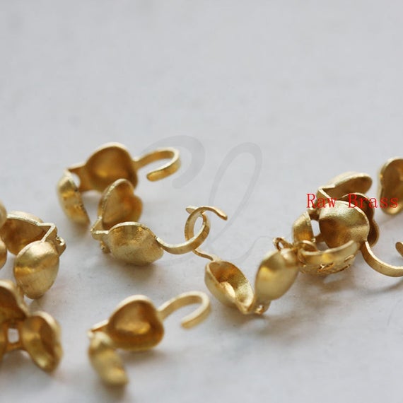 60 Pieces Raw Brass Brass Base Clam Heart Bead Tip - 4mm (1847c-i-447)