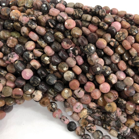 6mm Faceted Rhodonite Coin Beads ,small Beads Gemstone Loose Bead Jewelry Supplies