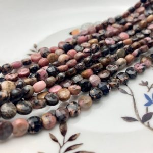 Shop Rhodonite Bead Shapes! 6mm Micro Faceted Diamond Cut Black And Pink Rhodonite Gemstone Flat Coin Disc Shape Gemstone Beads Genuine Rhodonite 15 Inches Strand #2828 | Natural genuine other-shape Rhodonite beads for beading and jewelry making.  #jewelry #beads #beadedjewelry #diyjewelry #jewelrymaking #beadstore #beading #affiliate #ad
