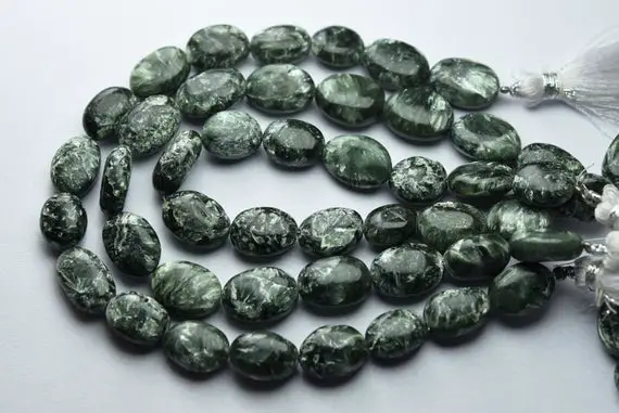 8 Inch Strand,natural Green Seraphinite Faceted Oval Beads,size 11-12mm
