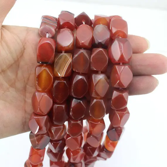 12x15mm Faceted Agatebeads, Red Agate Beads ,hexagon Faceted Nugget  Agate Beads,loose Gemstone Beads  For Necklace--24pc-eb242