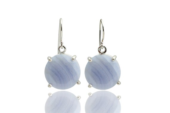 Sterling Silver Agate Earrings · 925 Gemstone Earrings · Long Agate Earrings · Blue Lace Agate Earrings · Blue Purple Bridal Earrings