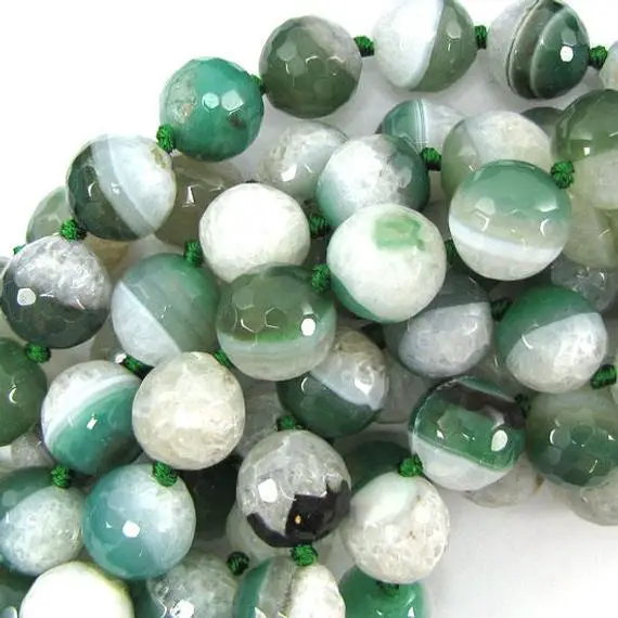 14mm Faceted Druzy Agate Round 12" Strand Green White 30831