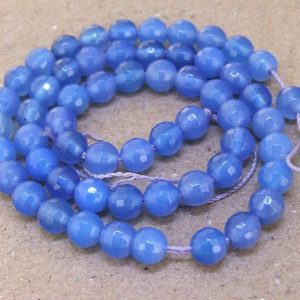 Shop Agate Faceted Beads! One Full Strand— Faceted Round Candy Blue Agate Gemstone Beads—- 6mm —-about 65Pieces—-15inch strand | Natural genuine faceted Agate beads for beading and jewelry making.  #jewelry #beads #beadedjewelry #diyjewelry #jewelrymaking #beadstore #beading #affiliate #ad