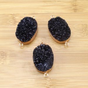 Shop Agate Pendants! 25X35MM Natural Black Druzy Pendant Connector,Raw Agate Quartz Charm With Gold Plated Edge,Jewelry Making Supplies DIY-TR130XMM | Natural genuine Agate pendants. Buy crystal jewelry, handmade handcrafted artisan jewelry for women.  Unique handmade gift ideas. #jewelry #beadedpendants #beadedjewelry #gift #shopping #handmadejewelry #fashion #style #product #pendants #affiliate #ad