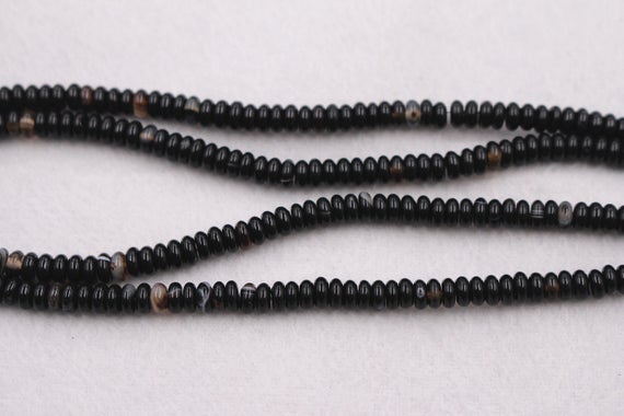 Natural Black Agate Round Beads,4x6mm  Black Agate Rondelle Beads,striped Agate Beads Wholesale Supply,15" Strand