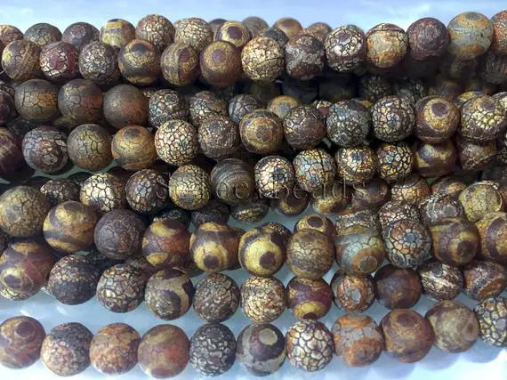 Agate Round  Dzi Eye Beads - Round Prayer Beads  - Beads For Making Malas -  Ancient Agate Beads - 8mm Tibetan Dzi -15inch