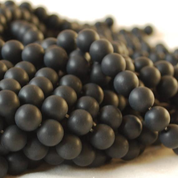 Black Agate - Frosted Matte - Round Beads - 4mm, 6mm, 8mm, 10mm - 15" Strand -  Semi-precious Gemstone