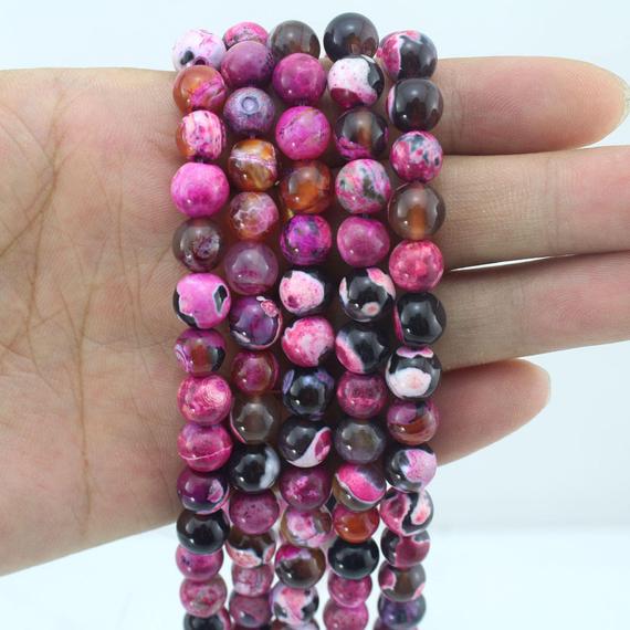 4/6/10/14mm Natural Pink Fire Agate Beads, Round Agate Beads, Gemstone Beads For Diy Jewelry Making, Loose Beads Strand---15inches---stn0054
