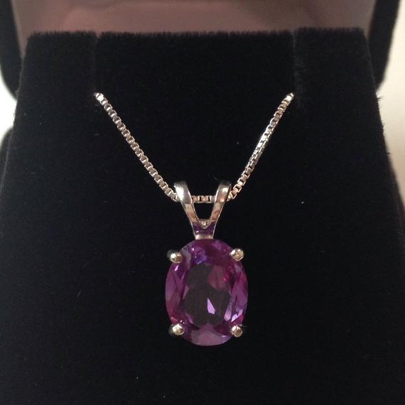 Gorgeous 2ct Oval Cut Alexandrite Sterling Silver Solitaire Pendant Necklace Color Change Alexandrite Necklace Large June Birthstone Gif