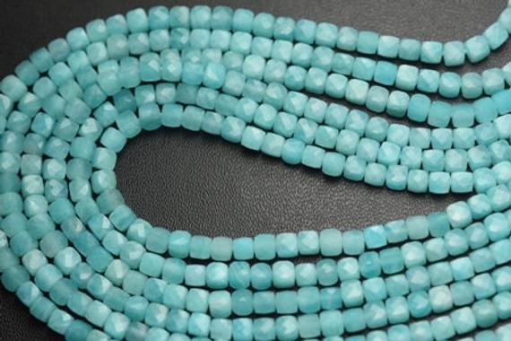 7 Inch Strand,finist Quality,natural Amazonite Faceted Box Shaped Beads. 3.80-4mm