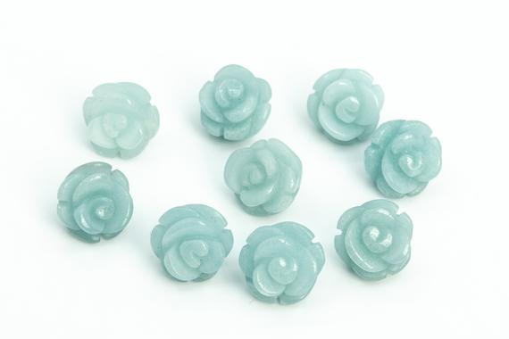 5 Beads Mint Green Amazonite Handcrafted Beads Rose Carved Genuine Natural Flower Gemstone 8mm 10mm 12mm 14mm Bulk Lot Options