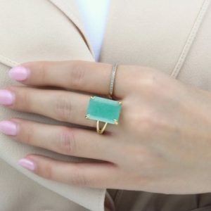 Shop Amazonite Jewelry! 14 Karat Amazonite Ring · Sky Blue Gemstone Ring · Rectangle Ring · Statement Ring In Gold · Semiprecious Ring | Natural genuine Amazonite jewelry. Buy crystal jewelry, handmade handcrafted artisan jewelry for women.  Unique handmade gift ideas. #jewelry #beadedjewelry #beadedjewelry #gift #shopping #handmadejewelry #fashion #style #product #jewelry #affiliate #ad