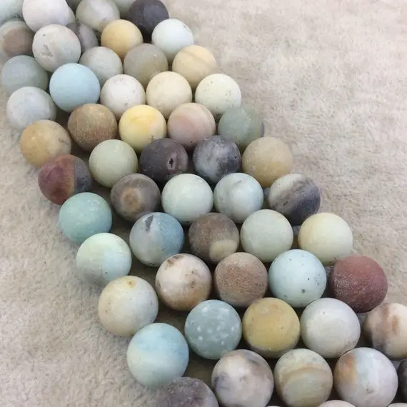 12mm Natural Matte Finish Mixed Amazonite Round/ball Shaped Beads With 2mm Holes - 7.5" Strand (approx. 16 Beads) - Large Hole Beads