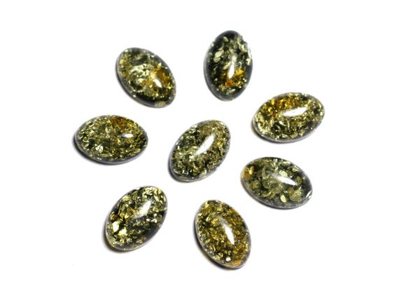 1pc - Cabochon Ambre Naturelle Ovale 12x8mm Vert Noir Jaune - 8741140003293