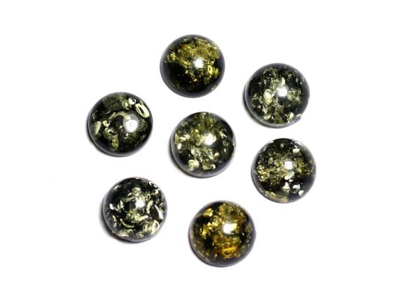 1pc - Cabochon Natural Amber Round 8mm Green Black Yellow - 8741140003224