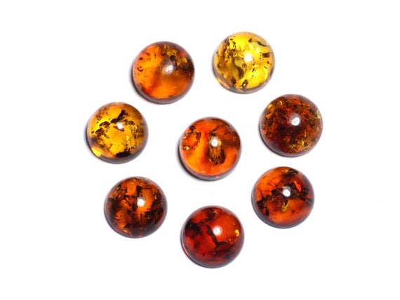 1pc - Cabochon Natural Amber Round 10mm Yellow Orange Cognac - 8741140003255