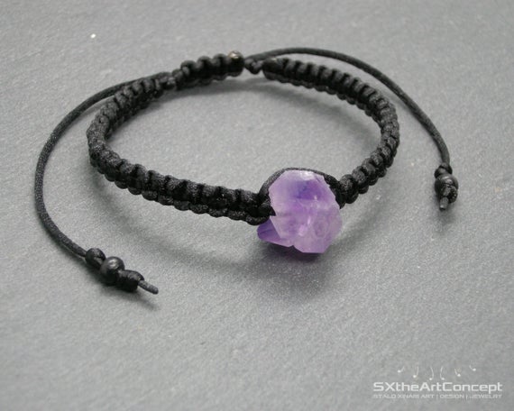 Amethyst Bracelet, Point Cluster Adjustable Bangle, Stacking Wristband, February Birthstone, Sagittarius Stone, Men Gifts Jewelry