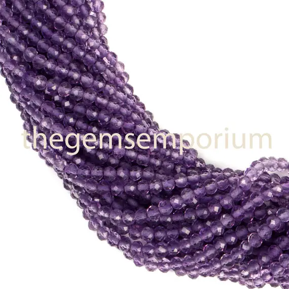 2.75-3mm Amethyst Faceted Rondelle Gemstone Beads, Amethyst Beads Machine Cut Gemstone Beads, Aaa Quality,gemstone For Jewelry Making