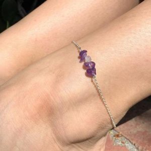 Shop Raw & Rough Amethyst Stones! RAW AMETHYST ANKLET Silver or Gold Simple Crystal Ankle Bracelet for Women, February Birthstone Jewelry Gift For Her, Purple Gemstone Anklet | Natural genuine stones & crystals in various shapes & sizes. Buy raw cut, tumbled, or polished gemstones for making jewelry or crystal healing energy vibration raising reiki stones. #crystals #gemstones #crystalhealing #crystalsandgemstones #energyhealing #affiliate #ad