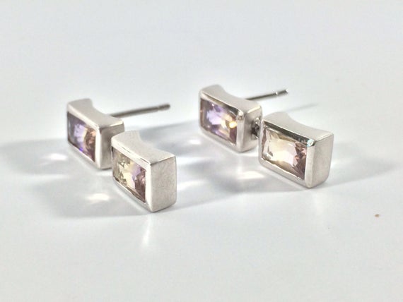 Ametrine Silver Earrings // Sterling Silver // Matte Rhodium Finish // Modern Design