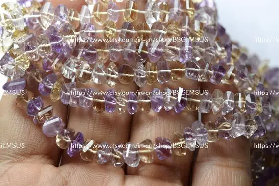 7 Inches Strand, Natural Ametrine Faceted Twisted Beads. 6-7mm