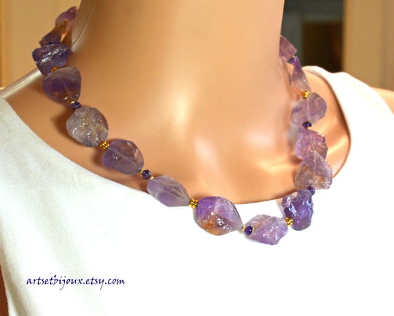 Ametrine Necklace/ametrine, Amethyst & Gold Necklace/gemstone Necklace/natural Stone Necklace/purple Gemstone Necklace/chunky Necklace