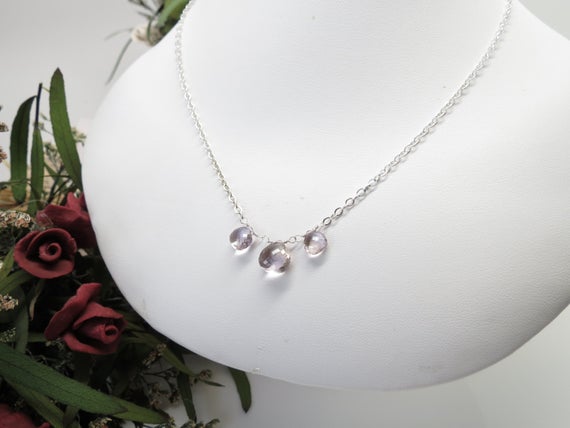 Ametrine Necklace- Light Purple Pale Yellow Semiprecious Gemstone Necklace In Sterling- 16.5-19 Inches Length- Ametrine Jewelry-