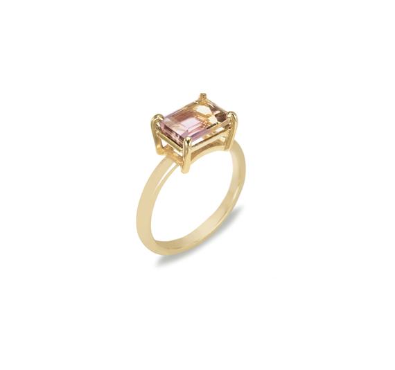 Ametrine Ring Set In Recycled 9ct Yellow Gold. Gift For Her, Engagement Ring, Solitaire Ring, Amethyst, Citrine
